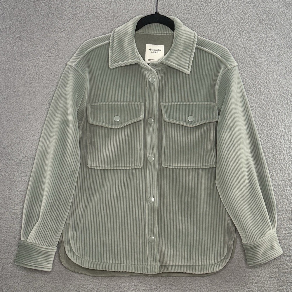 Abercrombie & Fitch Gray Beige Cozy Fleece Corduroy Ribbed Jacket Women's XS